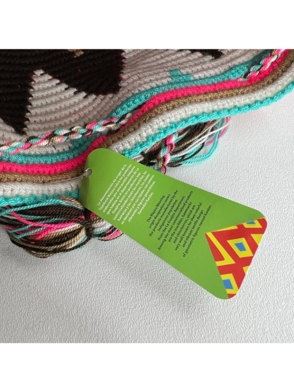 Wayuu Mochila Handwoven Bag Colombian Boho Crossbody Tassel Geometric Multicolor - Picture 9 of 12